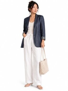 ARITZIA Wilfred Linen Blazer, Relaxed Fit, Dark Teal Blue, Size 4